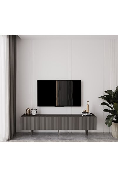 enwood Capella Gri Mdf Country 4 Kapaklı Ahşap Ayaklı 180 Cm Tv Ünitesi