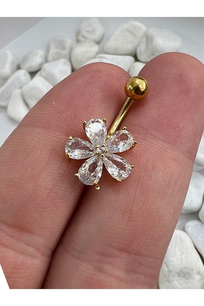 Karınca Piercing Zircon Stone Lotus Flower Design Belly Piercing