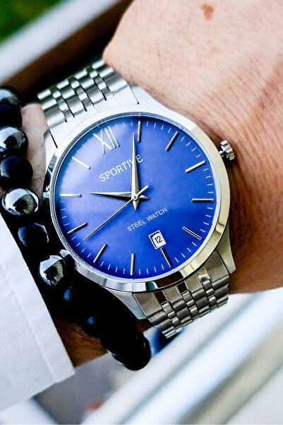 Sportive Çelik-Krom Kasa Seu Geçirmez Erkek Kol Saati Bileklik Hediyeli