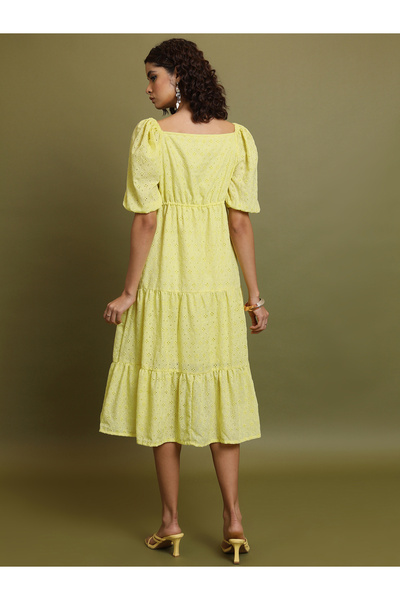 Vishudh By Styli Embroidered Sweetheart Neck A-Line Tiered Midi Dress