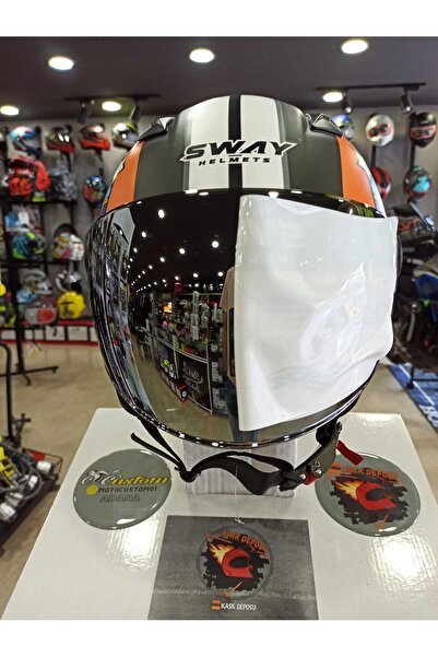 Sway SW765 Mat Black Yellow Blue Kong Açık Yazlık Kask (GÜNEŞ GÖZLÜKLÜ)
