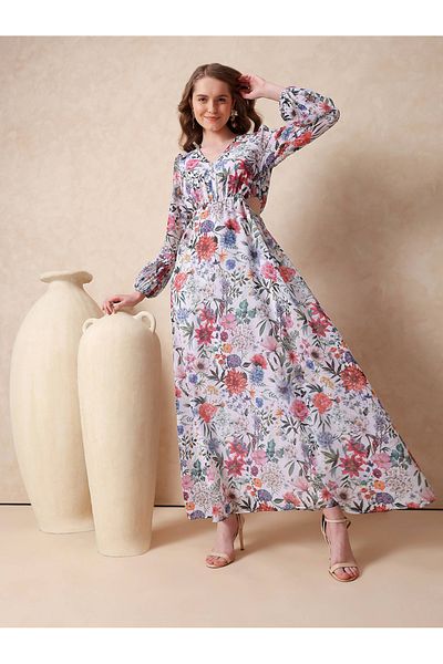 Mish By Styli Side Waist Cut-Out V Neck Maxi Dress