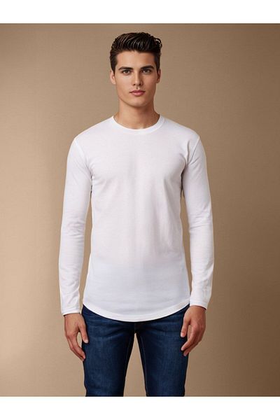 QMARI Men's 2-Pack Basic Long Sleeve T-Shirt Athlete Body T-shirt| Oval Cut Regular Fit Lycra