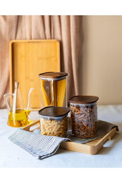 KaiHome Acacia 3-Piece Vacuum Jar Set with Lid 670ml-1040ml-1720ml