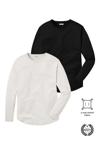 QMARI Men's 2-Pack Basic Long Sleeve T-Shirt Athlete Body T-shirt| Oval Cut Regular Fit Lycra