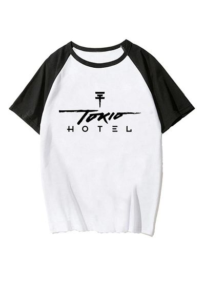Touz Moda Tricou alb cu mânecă raglan oversize Tokio Hotel