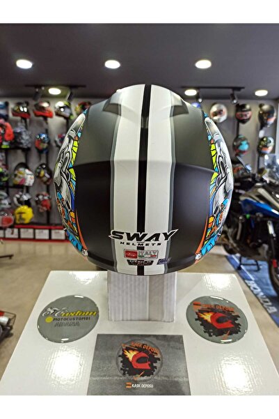 Sway SW765 Mat Black Yellow Blue Kong Açık Yazlık Kask (GÜNEŞ GÖZLÜKLÜ)