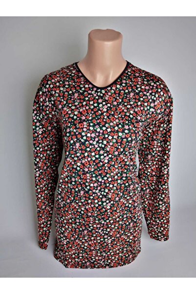 YAŞAR TRİKO Kadın Siyah Pudra V Yaka Uzun Kollu Yanları Yırtmaçlı Yazlık Viskon Likralı Anne Penye Tişört Bluz