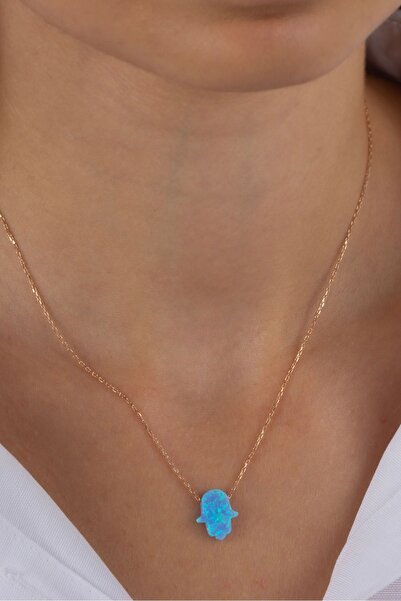 Lieza Kadın 925 Ayar Gümüş Opal Taşlı Fatma Ana Eli Kolye