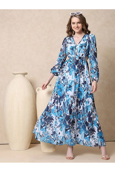 Mish By Styli Side Waist Cut-Out V Neck Maxi Dress