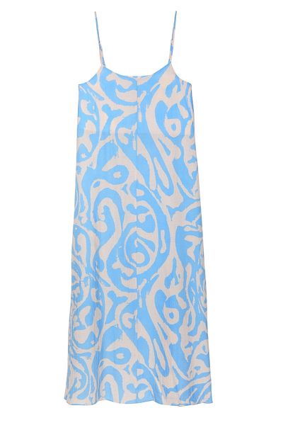 Quzu Blue Patterned Thin Strap Long Dress