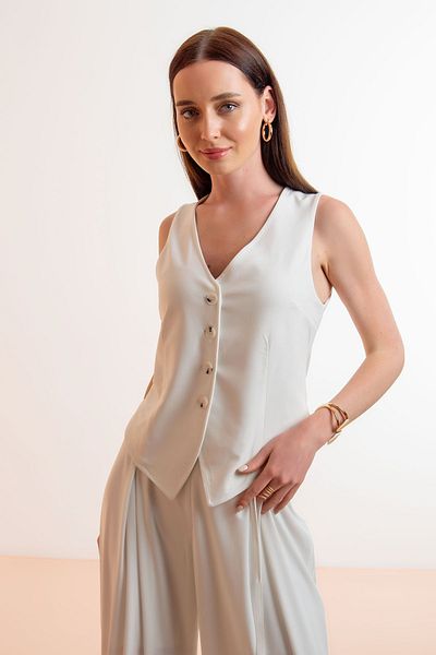 Laranor Vestă cu decolteu în V ecru cu design asimetric