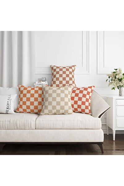 dekomall home & living Toprak Renkleri Dama Desen 4'lü Kırlent Kılıfı 450