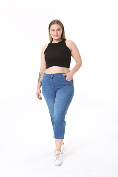 SERRA BÜYÜK BEDEN Yırtmaç Detaylı Kot Kapri