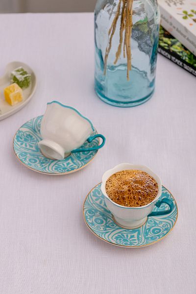Emsan Aurora 2-Person - New Bone Coffee Cup Set 90 ml Turquoise