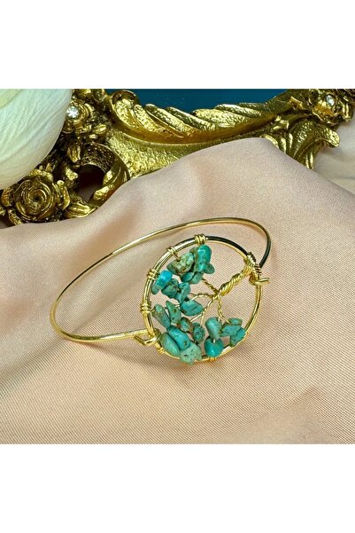 Elifsu Jewelry سوار من الحجر الطبيعي على شكل شجرة الحياة باللون الفيروزي
