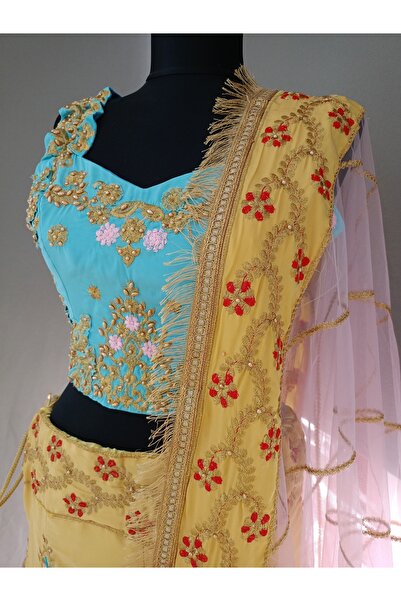 Hindistan Dükkan Mavi ve Sarı Hint Kıyafeti