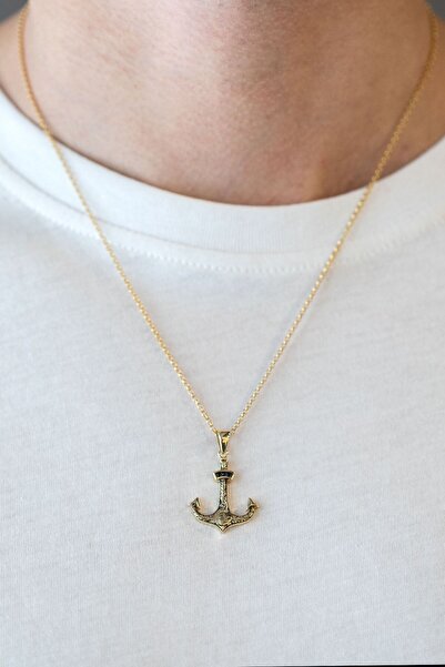 Uşaklıhafız 1945 14 Ayar Altın Taşlı Tasarım Çapa Kolye