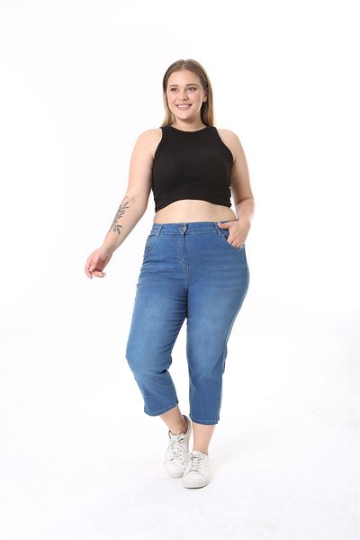 SERRA BÜYÜK BEDEN Denim Capri - Slit Detailed