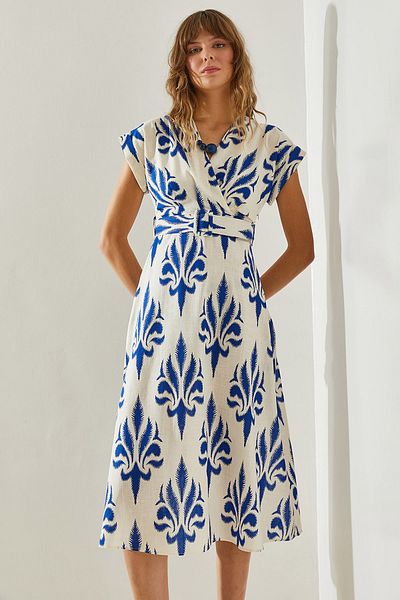 Bianco Lucci Zweireihiges Kleid mit Kragen in Midilänge für Damen – mit beweglichem Gürtel 4302, Modell 60251405
