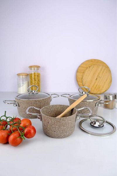 Digithome Granite Mini Cookware Set 3 Pieces - Glass Lid, Brown - 152.3111.S1