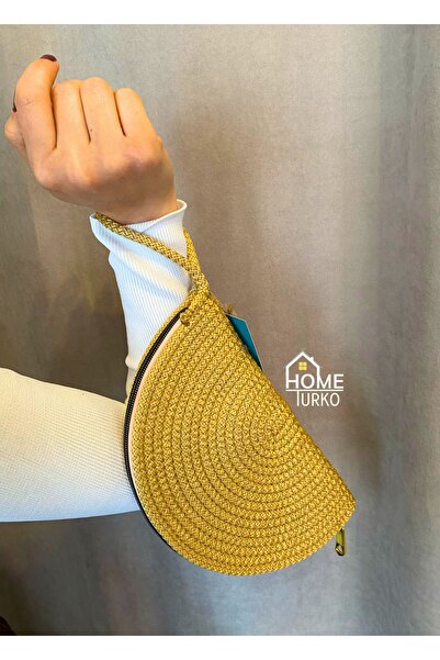 HomeTurko Jute Decorative Wallet, Bag Organizer, Jute Bohemian Style Wallet, Zippered Wallet