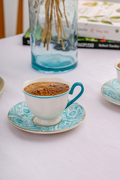 Emsan Aurora 2-Person - New Bone Coffee Cup Set 90 ml Turquoise