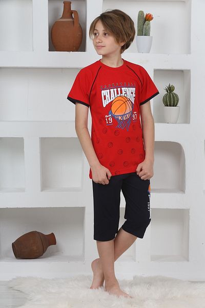 KAPİKİDS Boy's Black Pajama Set - Short Sleeve, Crew Neck, Capri with Heel