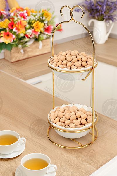 Sezka Life طقم وعاء تقديم ووعاء للوجبات الخفيفة مكون من طبقتين مع حامل
