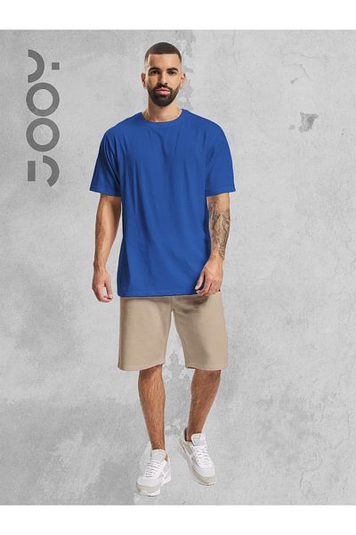 Jooy Company Μπεζ χτενισμένο βαμβακερό σορτς και μπλουζάκι Saks Blue Oversize