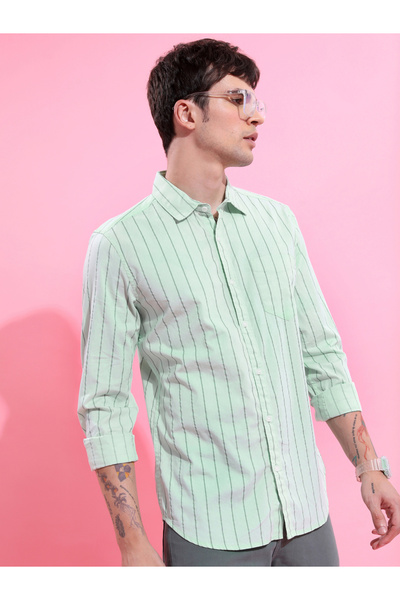 Ketch By Styli Striped Chest Pocket Shirt with Long Sleeves