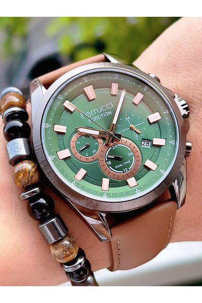 Ferrucci Leather Cord Steel Case Function Men's Wristwatch + Bracelet with Gift