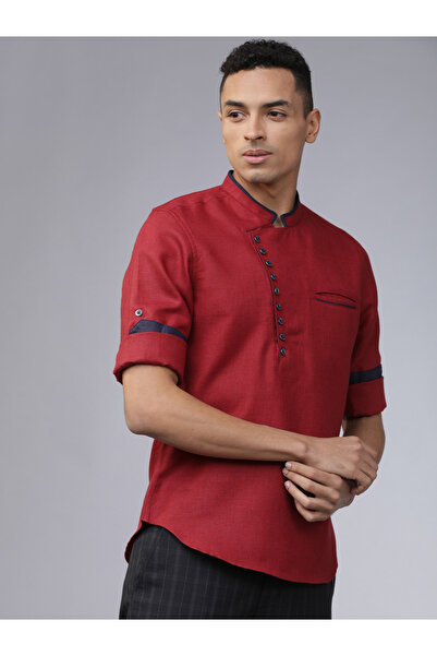 Highlander By Styli Mandarin Collar Slim Fit Shirt with Chest Placket