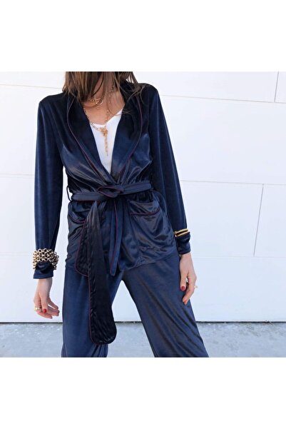 Kadın Gece Mavisi Balance Kısa Kimono Pantalon Set