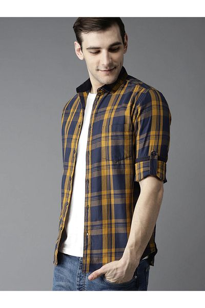 Dennis Lingo By Styli Plaid Checked Slim Fit Shirt with Long Sleeves