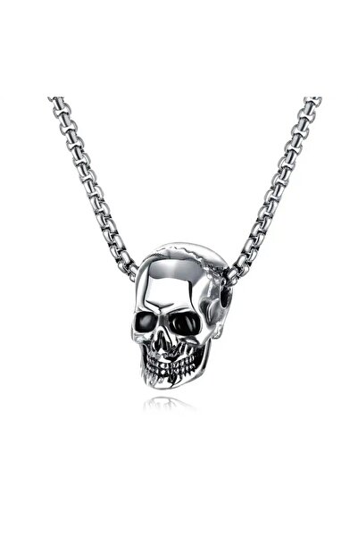 Forentina Çelik Kurukafa Erkek Kolye - 60cm Zincir Ps3594