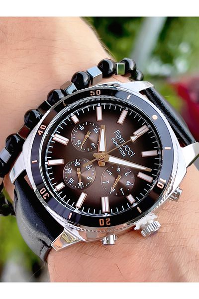 Ferrucci Leather Cord Function Steel Men's Wristwatch + Bracelet with Gift