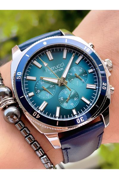 Ferrucci Leather Cord Function Steel Men's Wristwatch + Bracelet with Gift