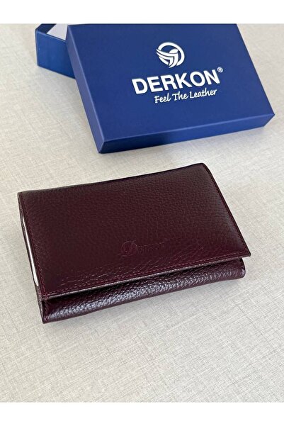 DERKON Mendy Model Useful Genuine Leather Medium Size Women's Wallet Claret Red Color