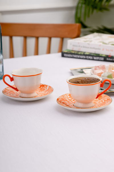Emsan Aurora 2-Person New Bone Coffee Cup Set 90 ml Orange