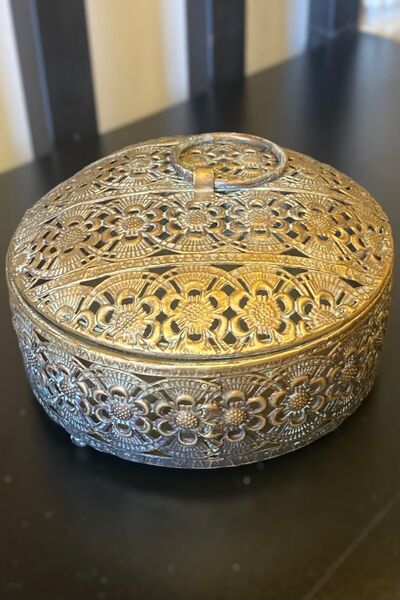 LEMİ DEKORASYON Telkari Bakır Dekoratif Kutu Yükseklik 9 Cm