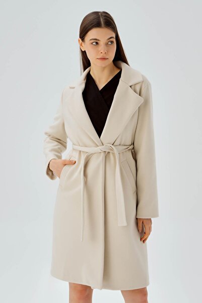 Rays 7218A Πέτρινο παλτό με κορδόνι στη μέση