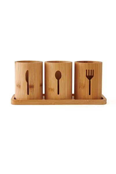 MİEN Bamboo Spoon Holder Set - 3-Piece, Cutlery Organizer, 30X11