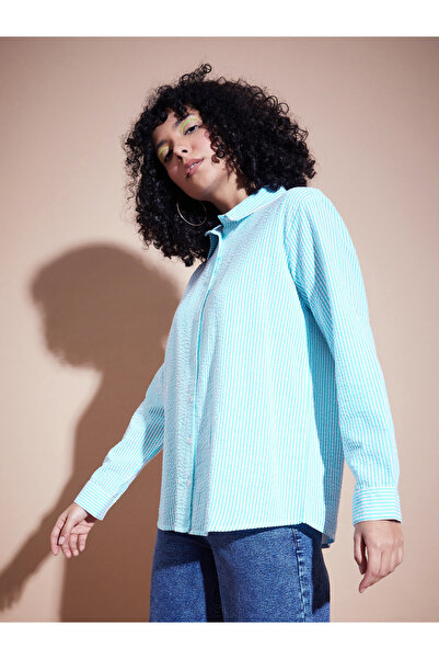 Sassafras By Styli Textured Pinstripe Shirt with Roll Up Sleeves