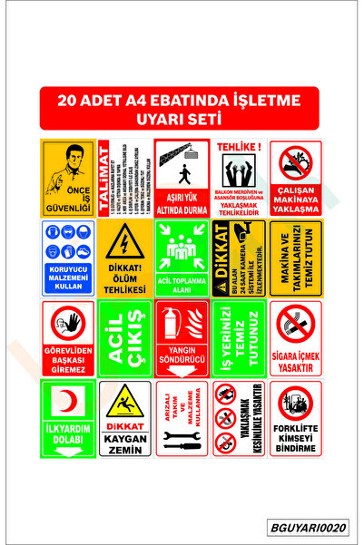 bizerk görsel İşletme Uyarı Seti 20 Adet A4 ebatında İSG Uyarı ve  İkaz Levha...