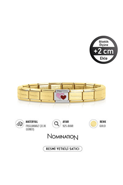 NOMİNATİON Unisex Italy Composable Emaye Pembe Kırmızı Kalp ve Çelik Bileklik Gold