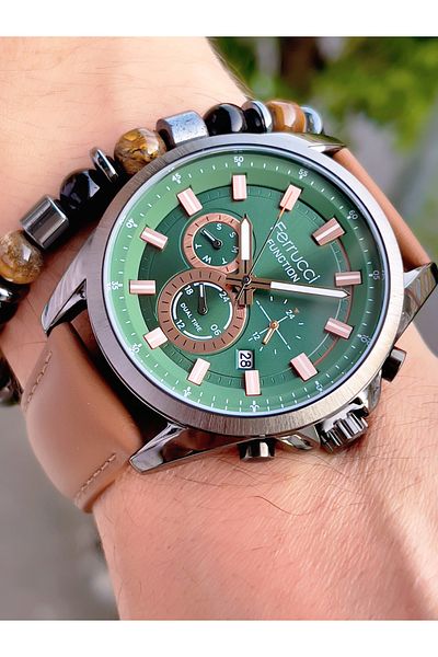 Ferrucci Leather Cord Steel Case Function Men's Wristwatch + Bracelet with Gift