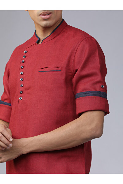 Highlander By Styli Mandarin Collar Slim Fit Shirt with Chest Placket