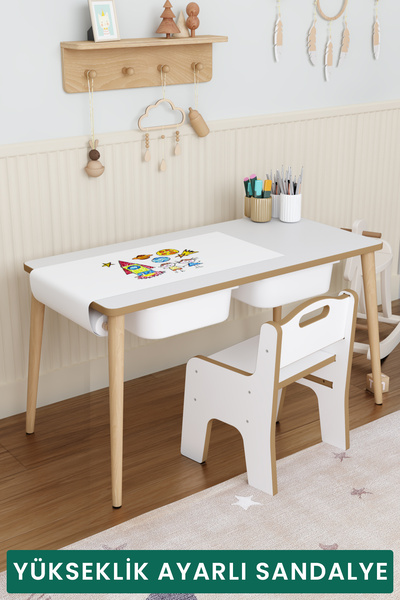 OBİ Atölye Yaz-Sil 2 Çekmeceli Aktivite Masası Çocuk Masası Tek Sandalyeli -R...