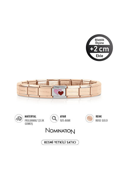 NOMİNATİON Italy Composable Emaye Pembe Kırmızı Kalp ve Çelik Bileklik Rose